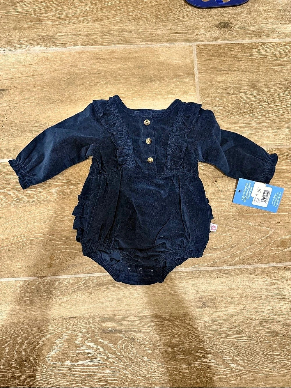 RuffleButts Baby Girls Dark Navy Stretch Corduroy Waterfall Bubble Romper Navy